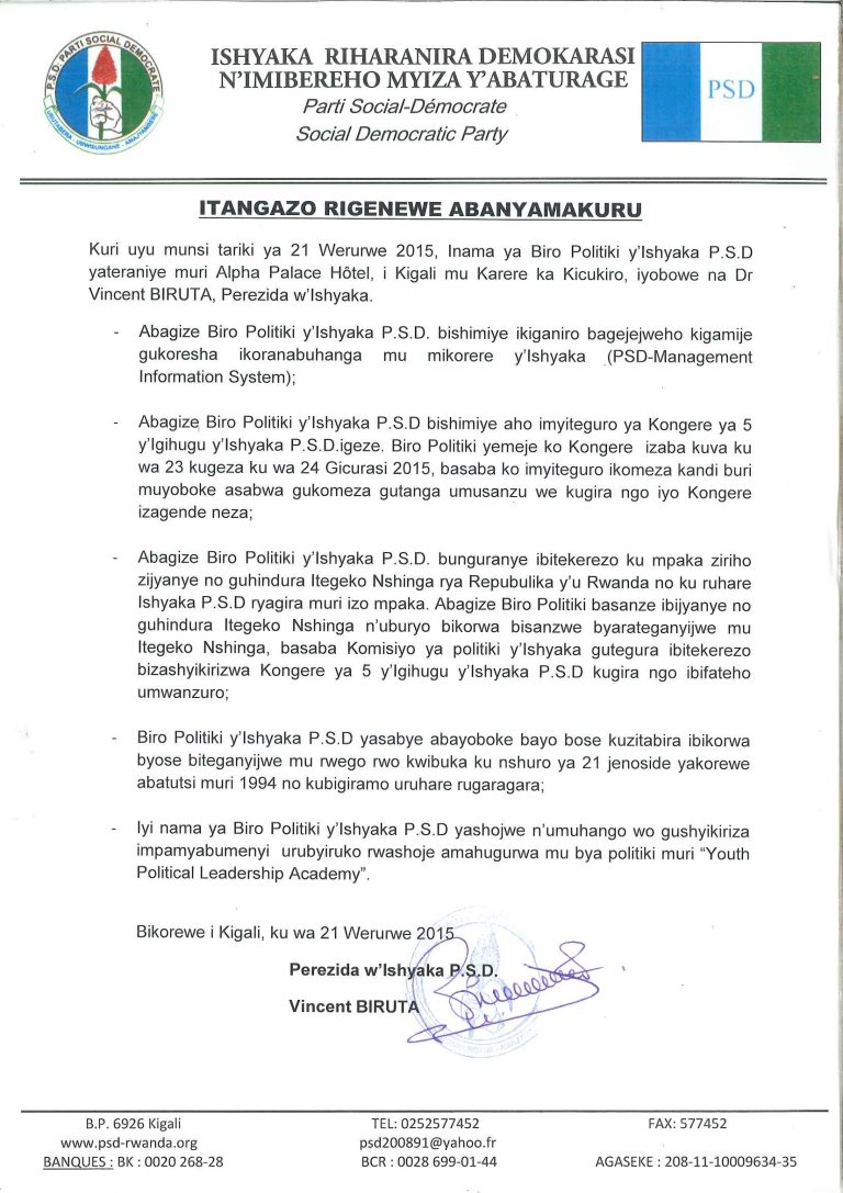 Itangazo rigenewe abanyamakuru