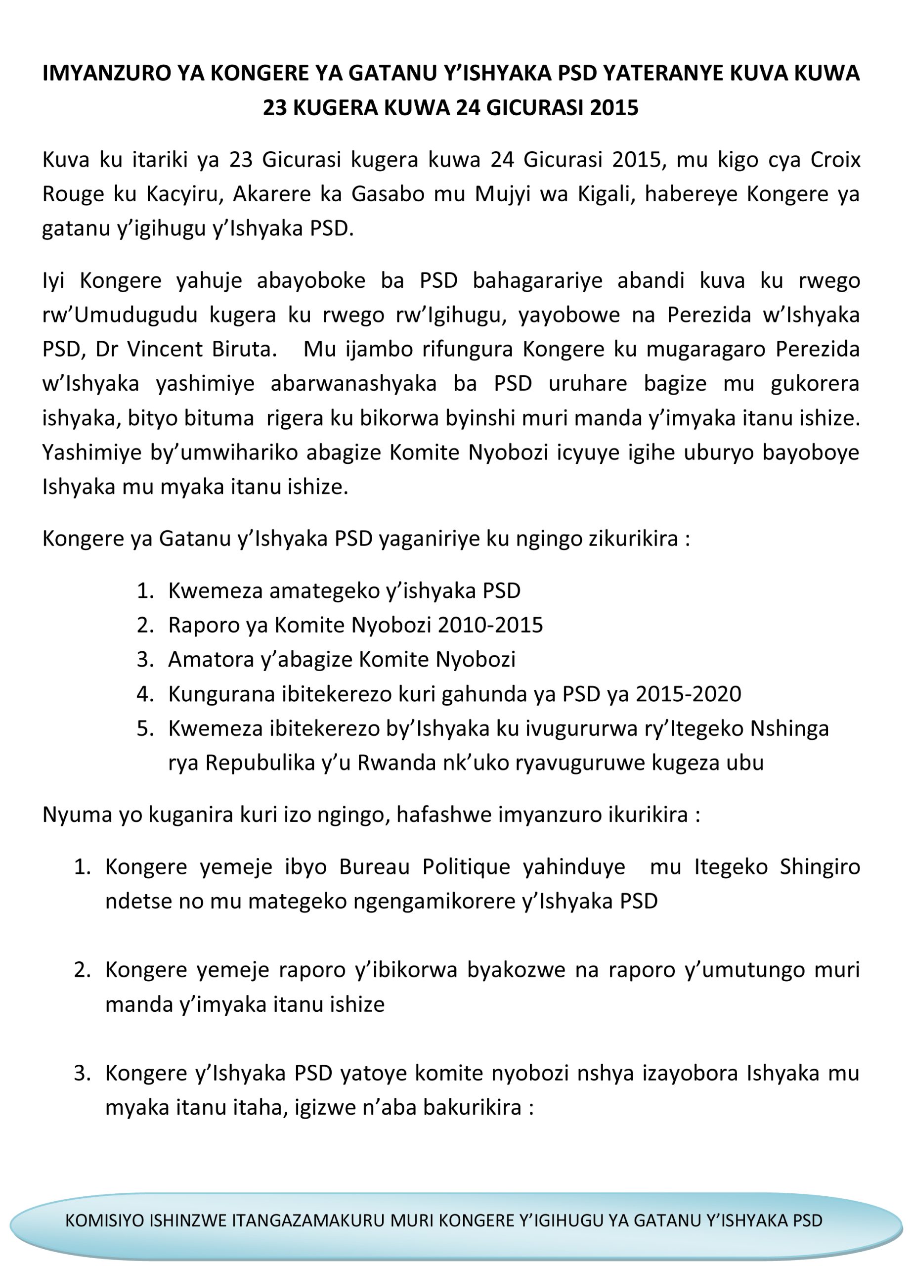 Read more about the article Ibyemezo bya kongere ya 5 ya PSD