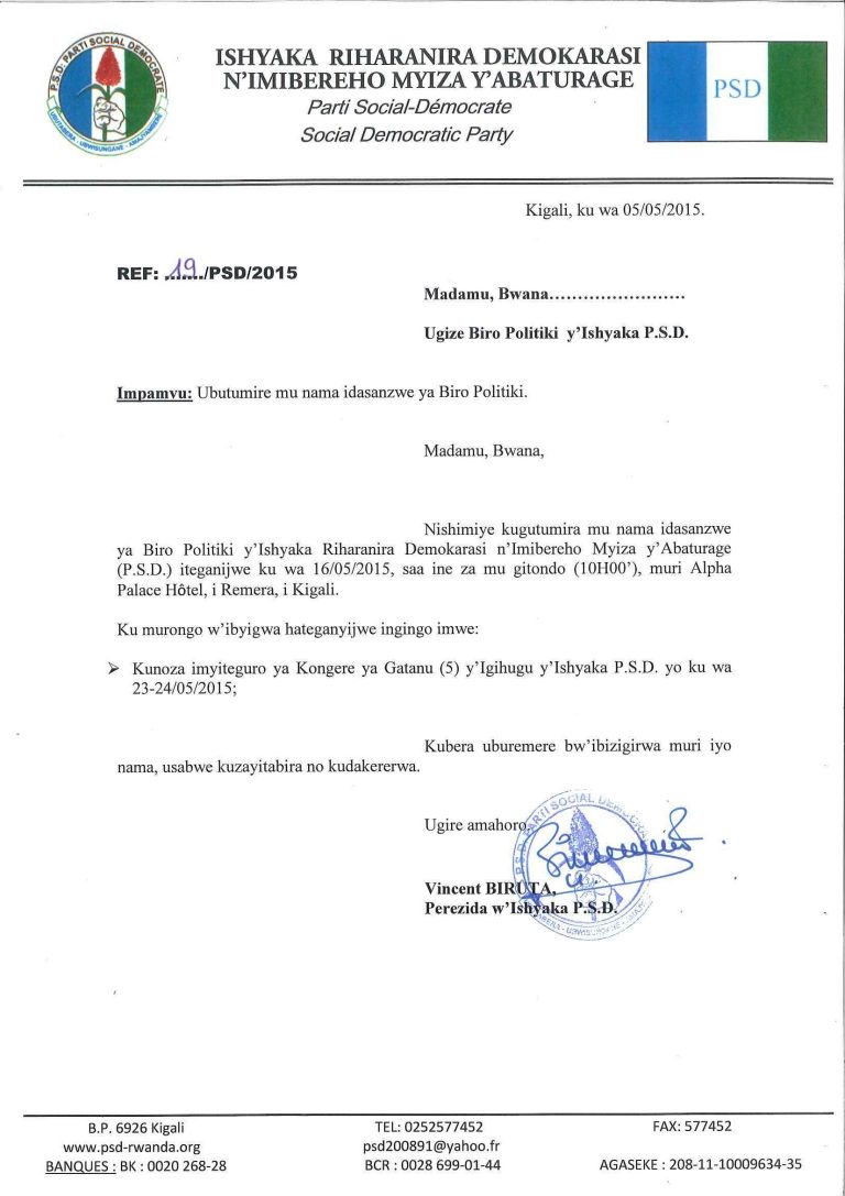 Ubutumire: Inama ya Biro Politike