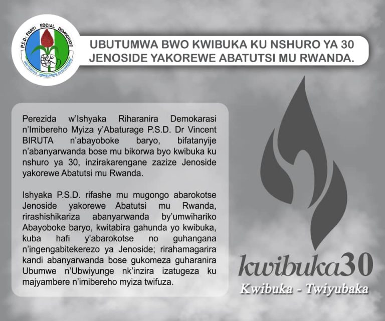 Ubutumwa bwo kwibuka ku nshuro ya 30 Jenoside yakorewe Abatutsi mu Rwanda.